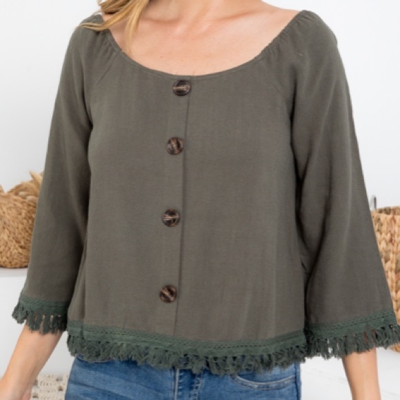 Olive Button Front Top - Picture 4 of 5